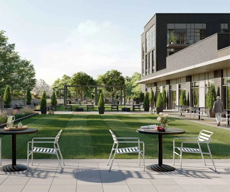 Stationside Condos Toronto pre-construction luxury condos with modern outdoor sitting area – PreConstructionIngta